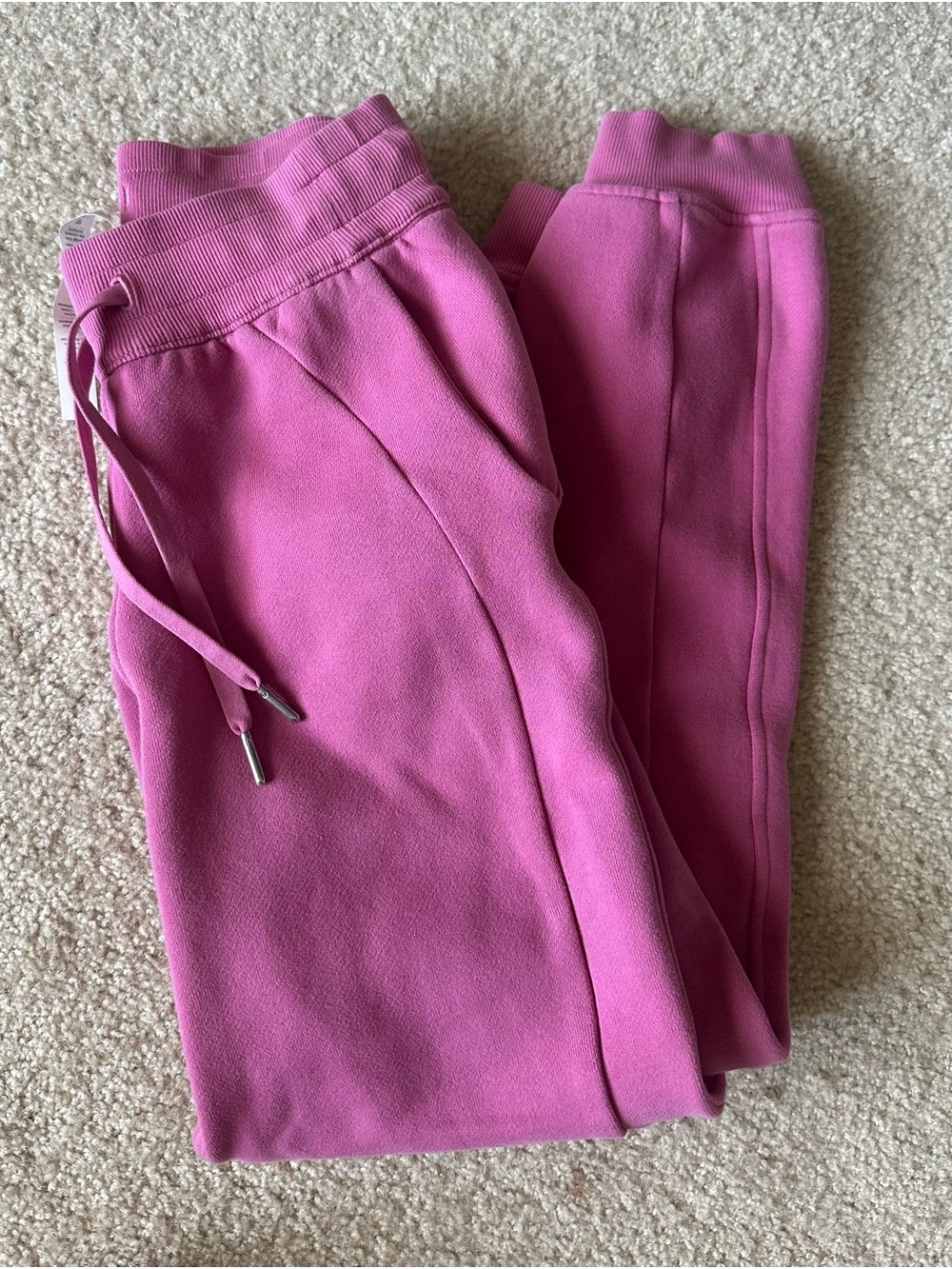 Lululemon Cute Cozy Pink Drawstring Joggers with Pockets and Subtle Branding